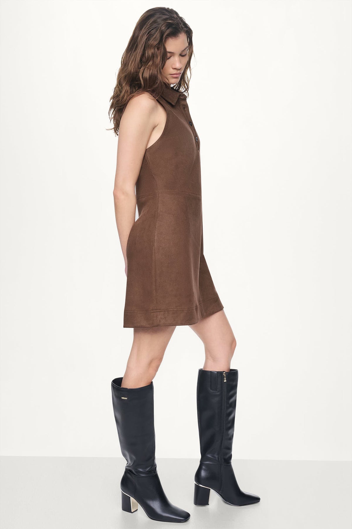 Chestnut DKNY COLLARED FAUX SUEDE DRESS