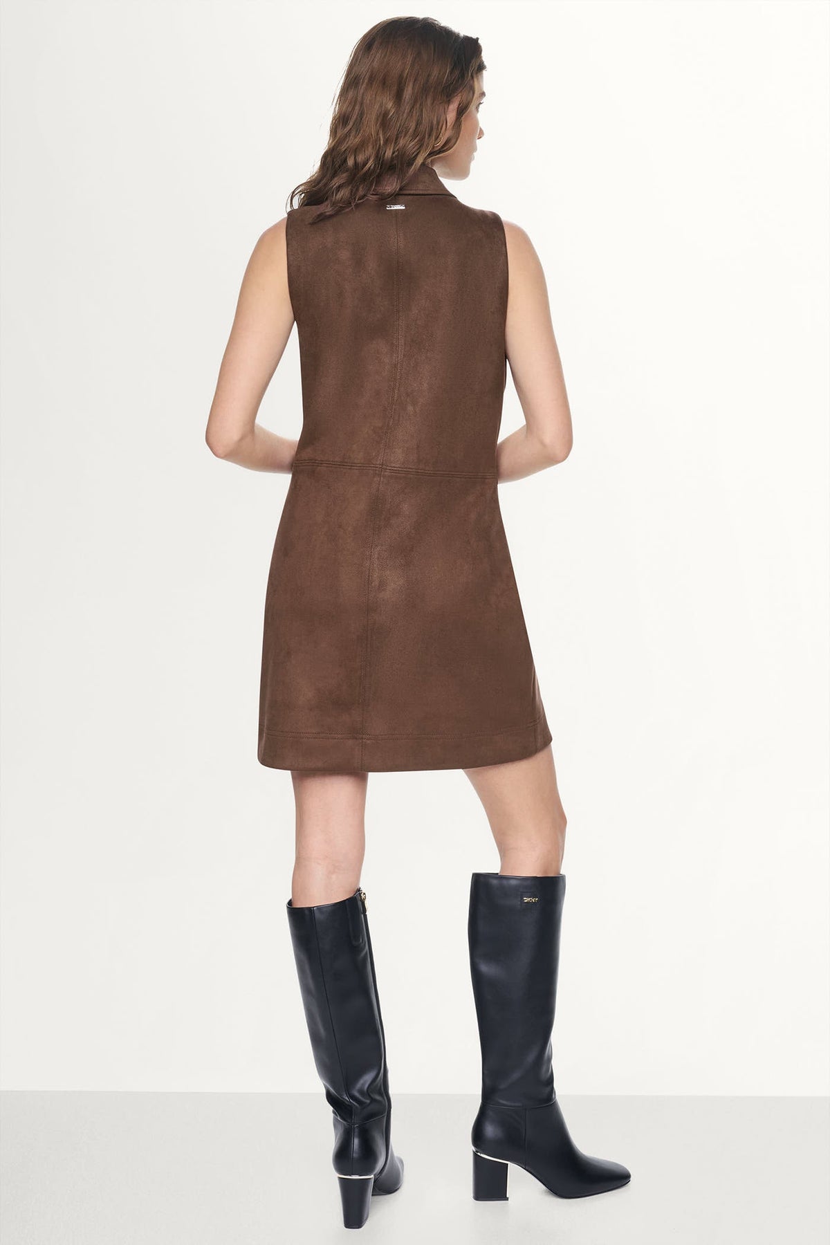 Chestnut DKNY COLLARED FAUX SUEDE DRESS