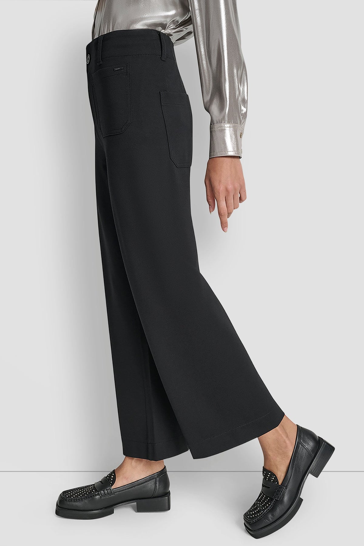 Black DKNY CROPPED HIGH-RISE WIDE-LEG PANT