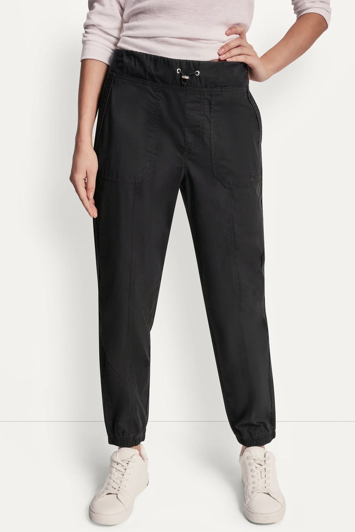 Black DKNY HIGH-RISE SLIM UTILITY JOGGER