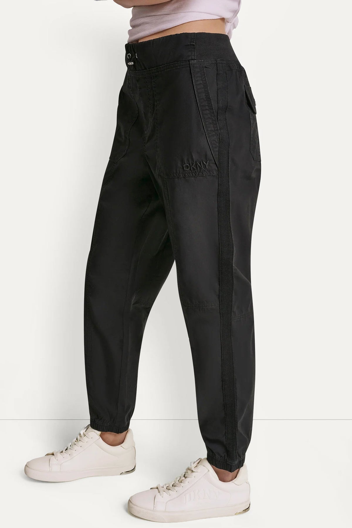 Black DKNY HIGH-RISE SLIM UTILITY JOGGER