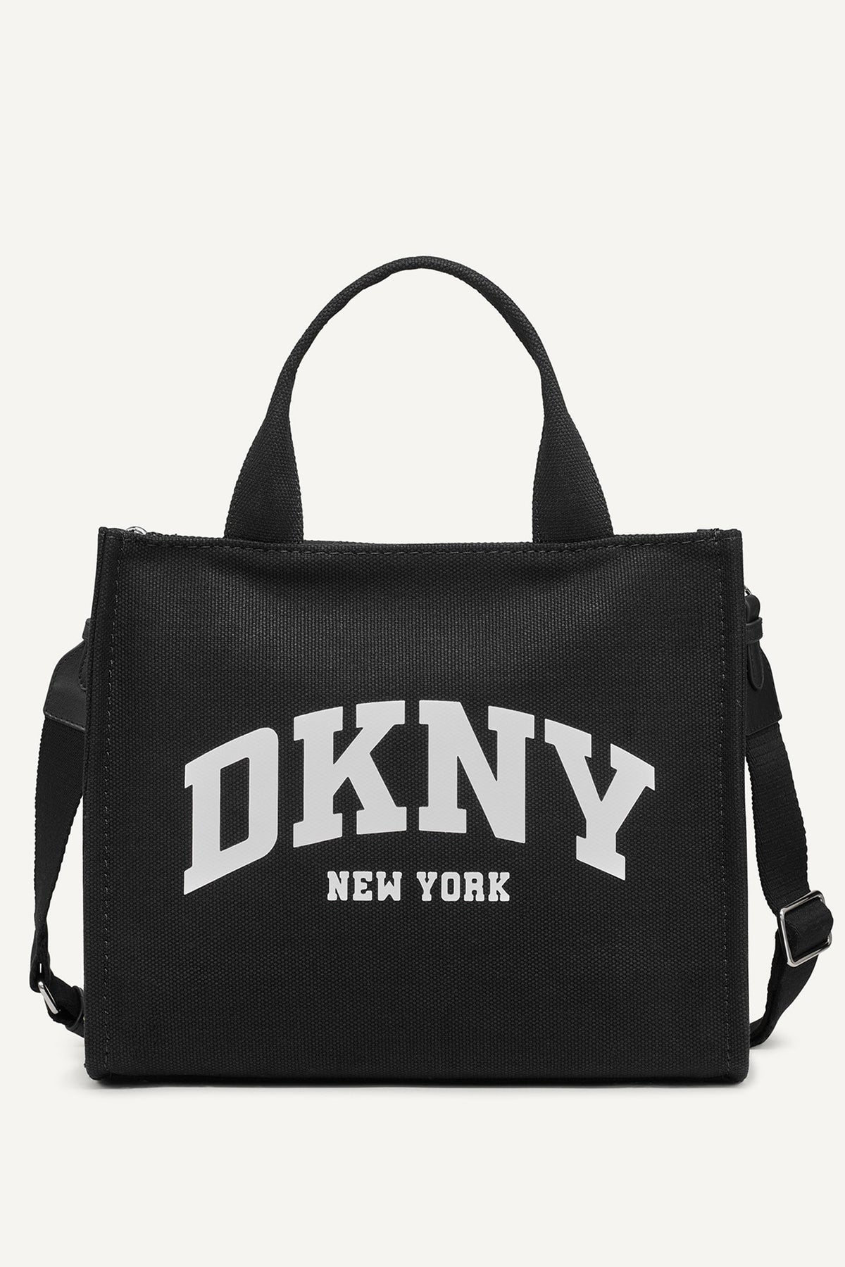 LIGHT CITY KHAKI/ BLACK DKNY HADLEE CANVAS MEDIUM LOGO TOTE