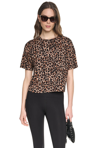 Leopard Caramel DKNY CROPPED ANIMAL PRINT TEE