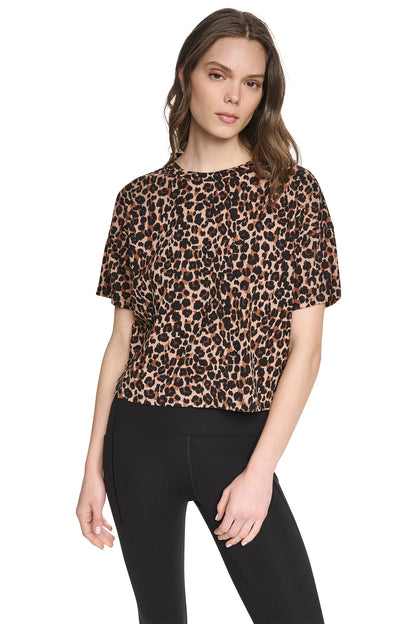 Leopard Caramel DKNY CROPPED ANIMAL PRINT TEE