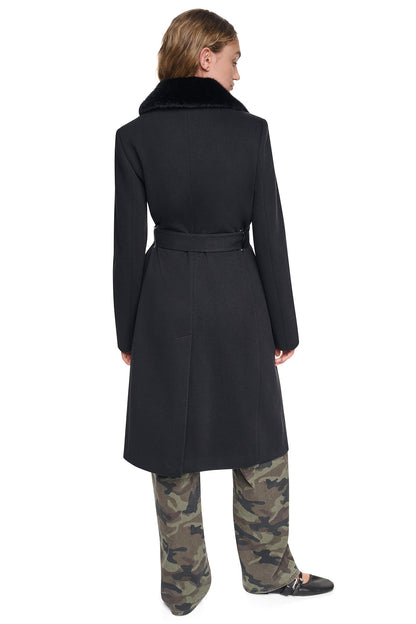 Black DKNY TWILL COAT WITH FUR COLLAR