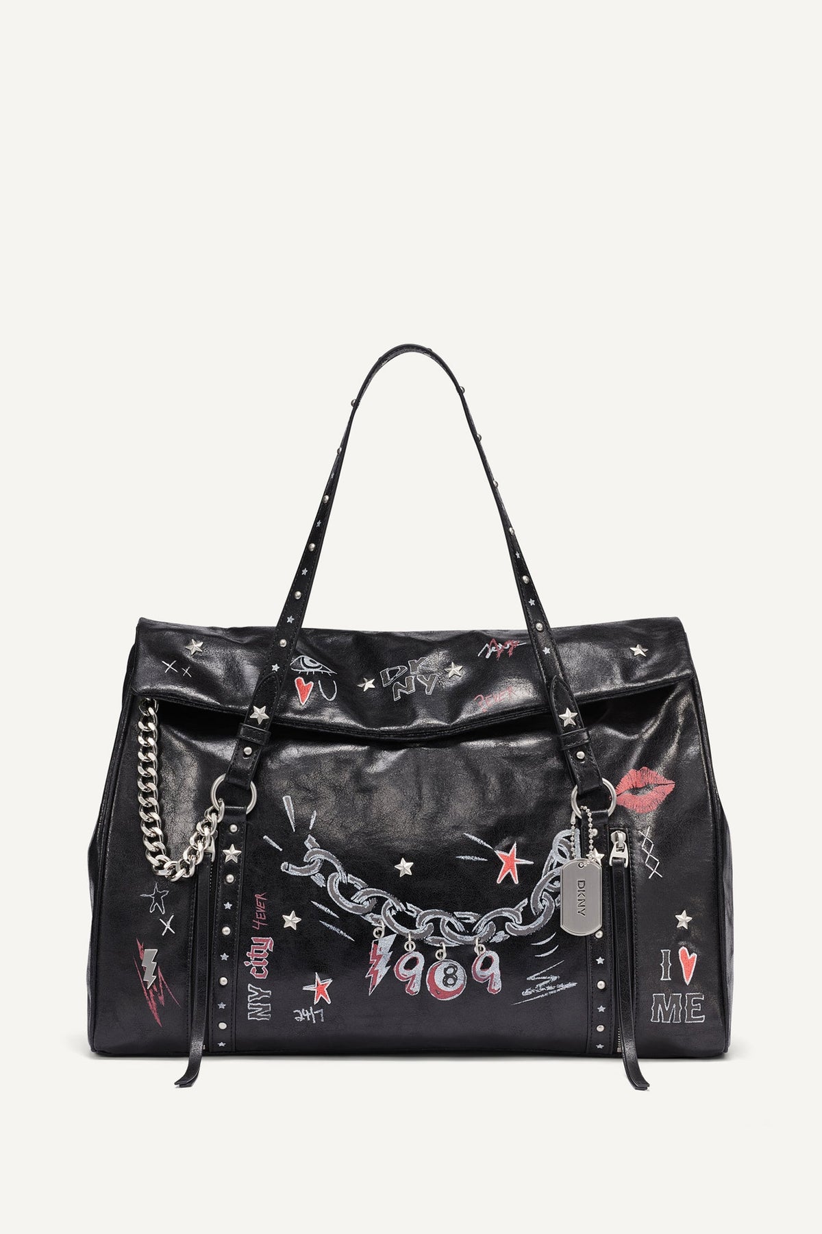 Black/Silver DKNY SKYE LARGE SATCHEL