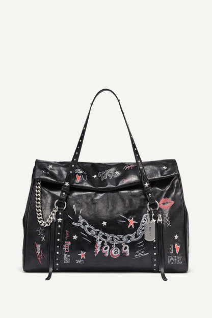 Black/Silver DKNY SKYE LARGE SATCHEL