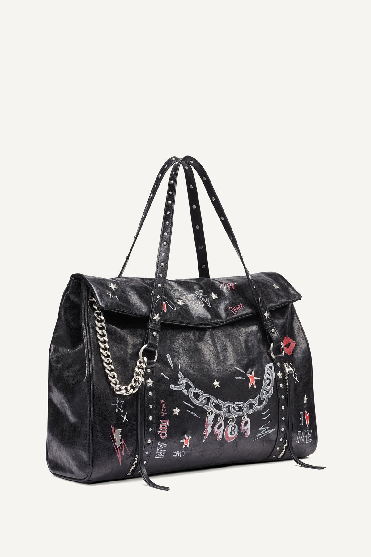 Black/Silver DKNY SKYE LARGE SATCHEL
