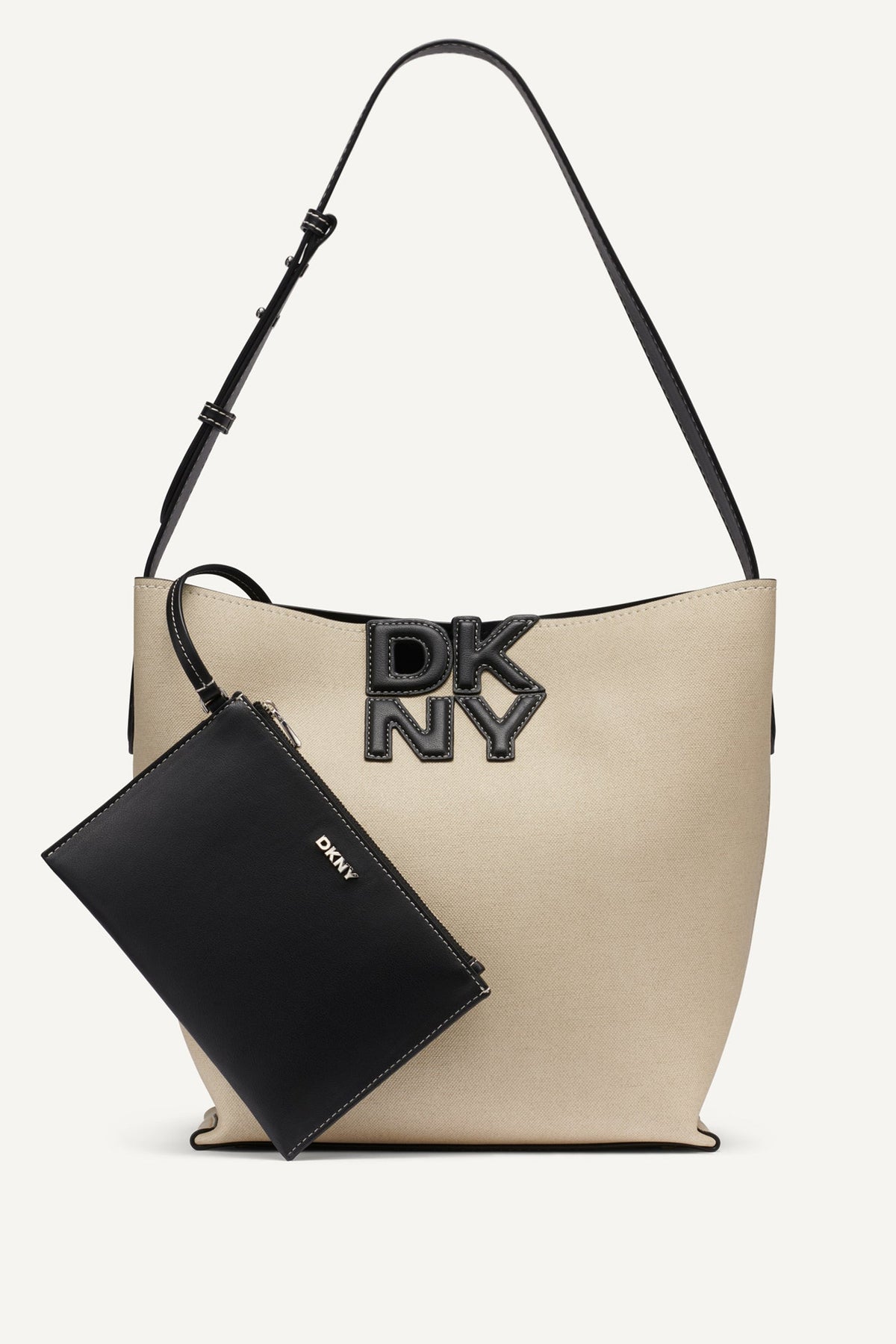 Natural/Black DKNY NICOLE LOGO BUCKET BAG