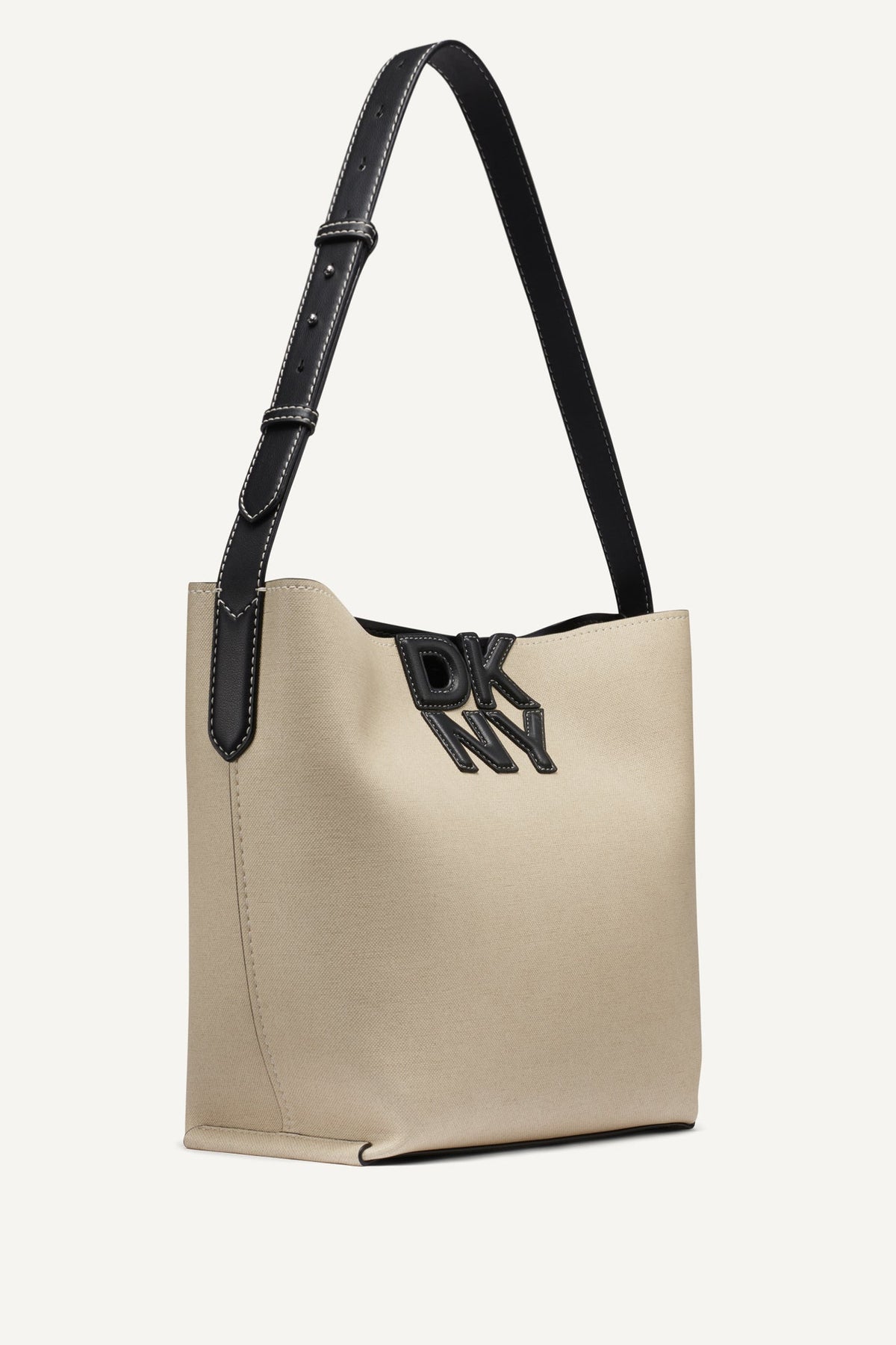 Natural/Black DKNY NICOLE LOGO BUCKET BAG