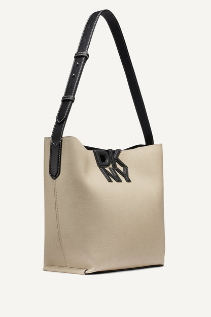 Natural/Black DKNY NICOLE LOGO BUCKET BAG