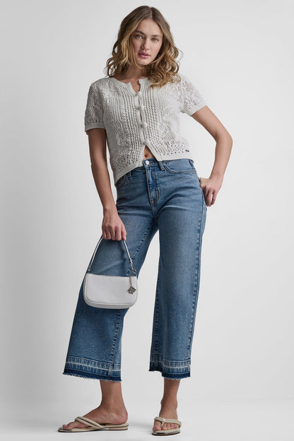 Beet DKNY LACE STITCH BUTTON FRONT CARDIGAN