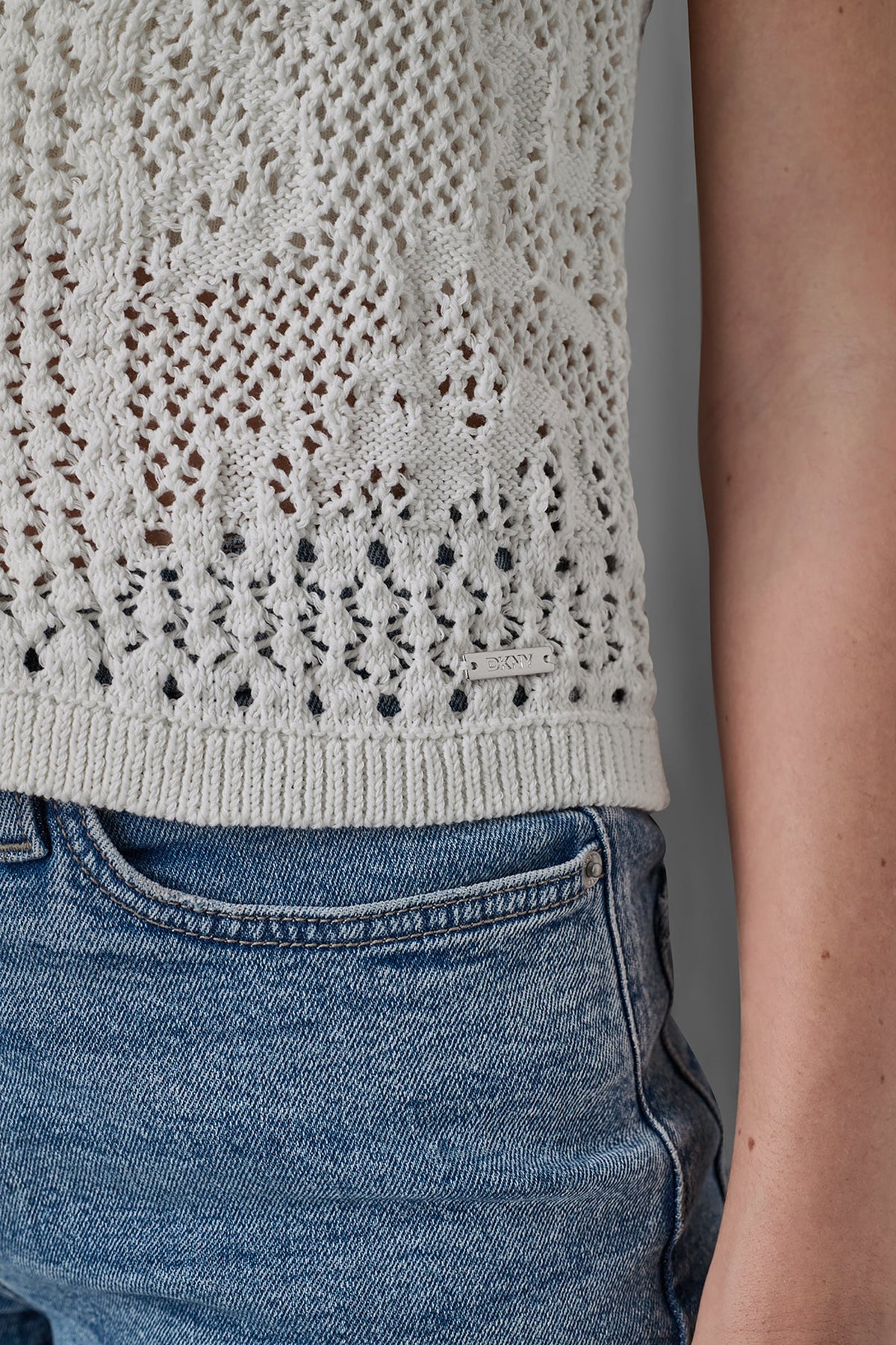 Beet DKNY LACE STITCH BUTTON FRONT CARDIGAN