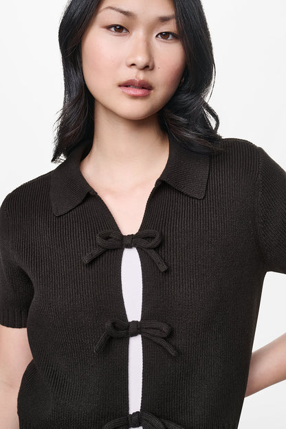 Eggnog DKNY SHORT SLEEVE TIE FRONT POLO SWEATER