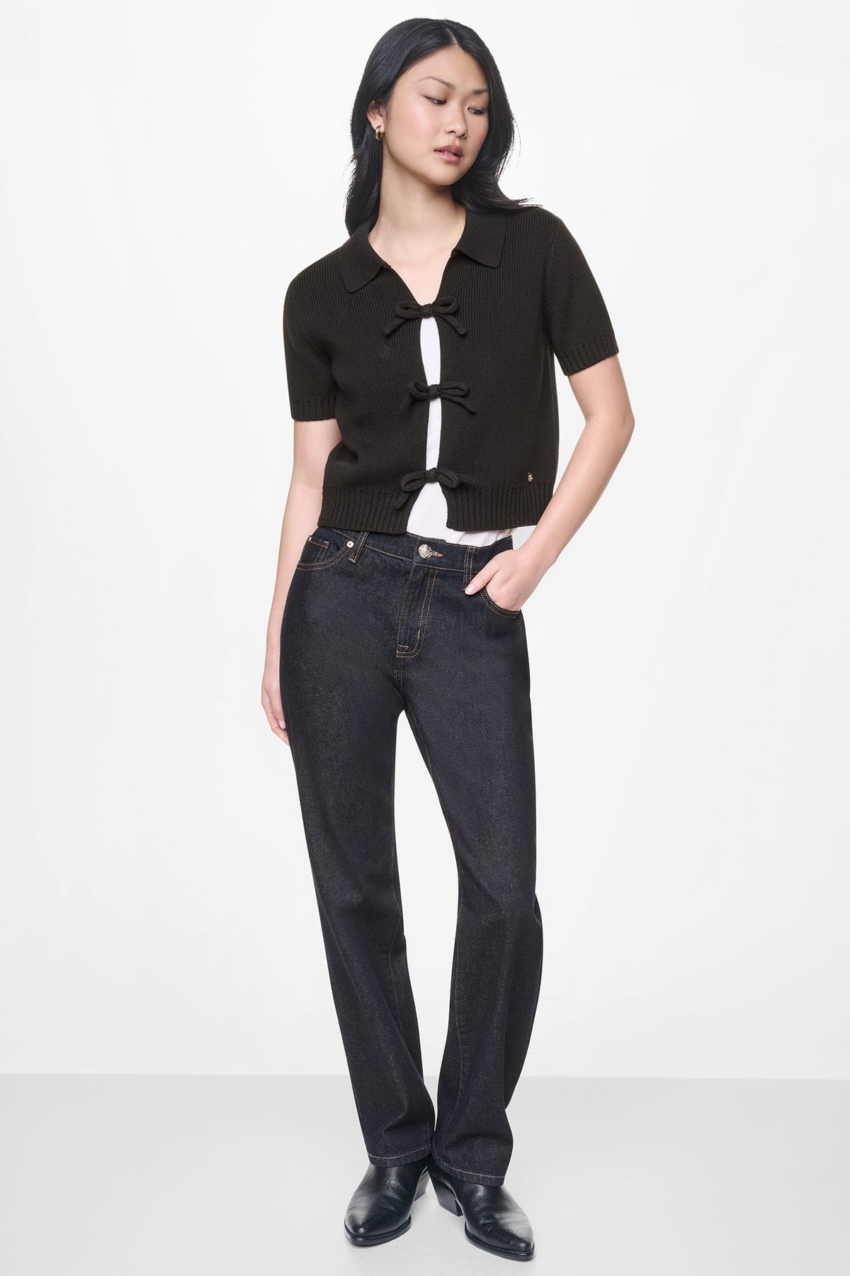 Eggnog DKNY SHORT SLEEVE TIE FRONT POLO SWEATER