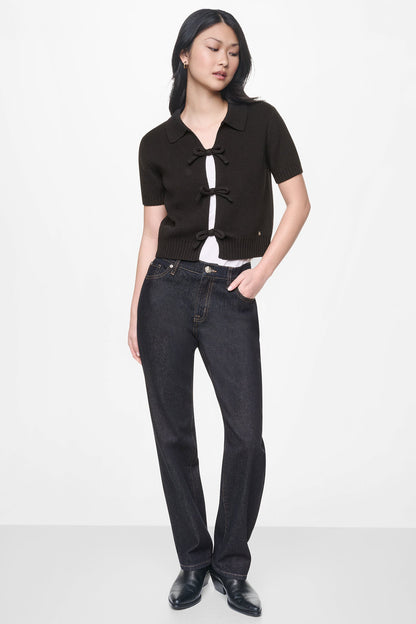 Eggnog DKNY SHORT SLEEVE TIE FRONT POLO SWEATER