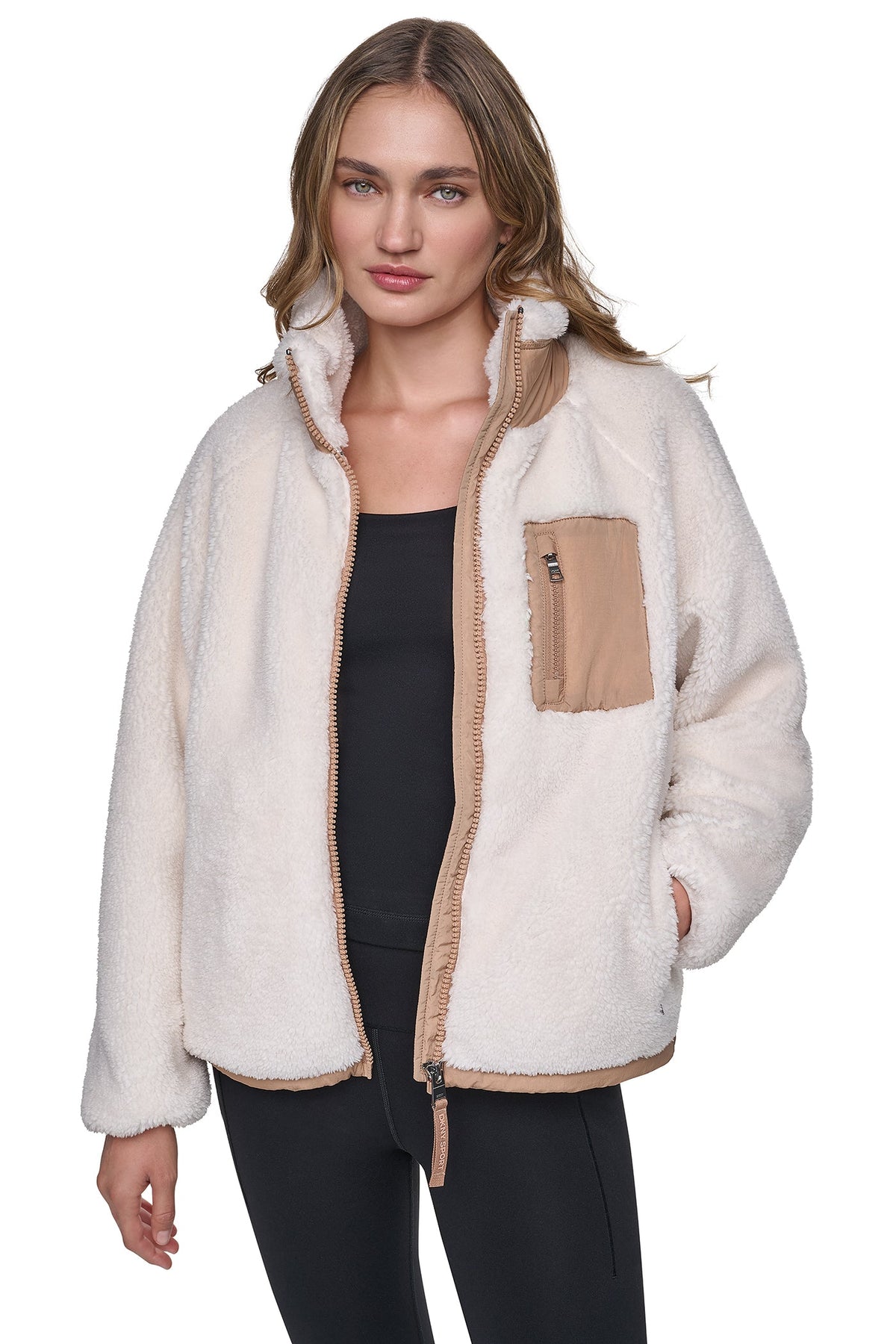 Eggnog/Praline DKNY SHERPA FULL ZIP JACKET