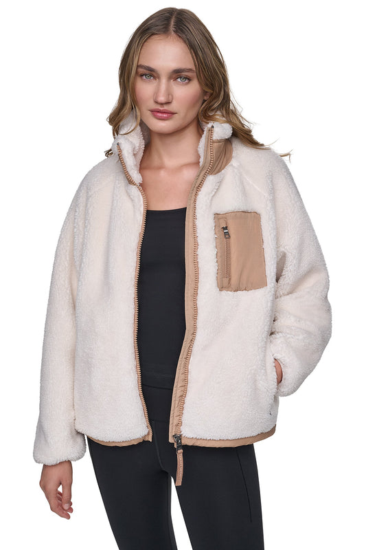 Eggnog/Praline DKNY SHERPA FULL ZIP JACKET