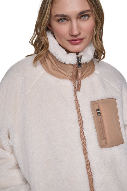 Eggnog/Praline DKNY SHERPA FULL ZIP JACKET