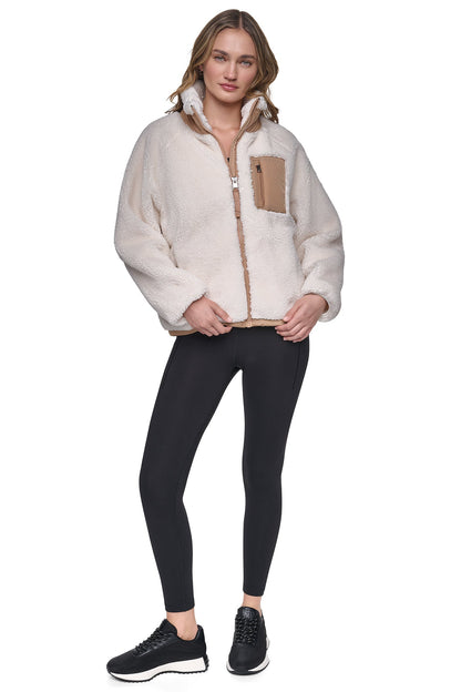 Eggnog/Praline DKNY SHERPA FULL ZIP JACKET