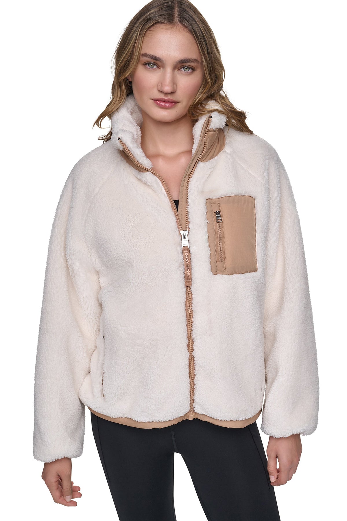 Eggnog/Praline DKNY SHERPA FULL ZIP JACKET
