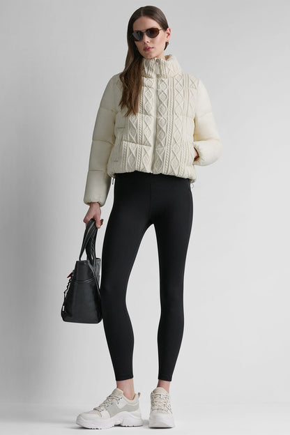 Eggnog DKNY CABLE KNIT MOCK NECK PUFFER JACKET