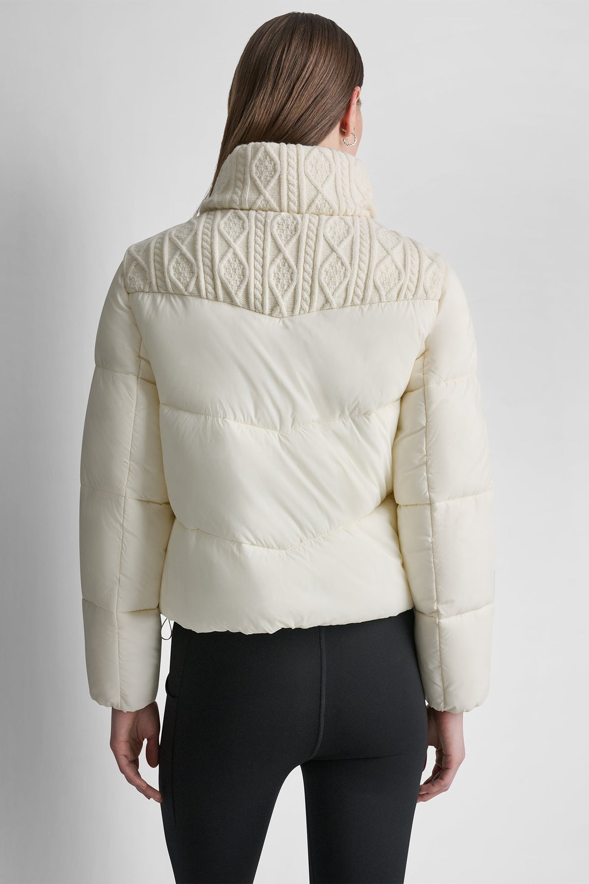 Eggnog DKNY CABLE KNIT MOCK NECK PUFFER JACKET