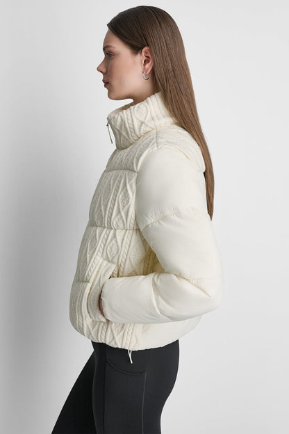 Eggnog DKNY CABLE KNIT MOCK NECK PUFFER JACKET