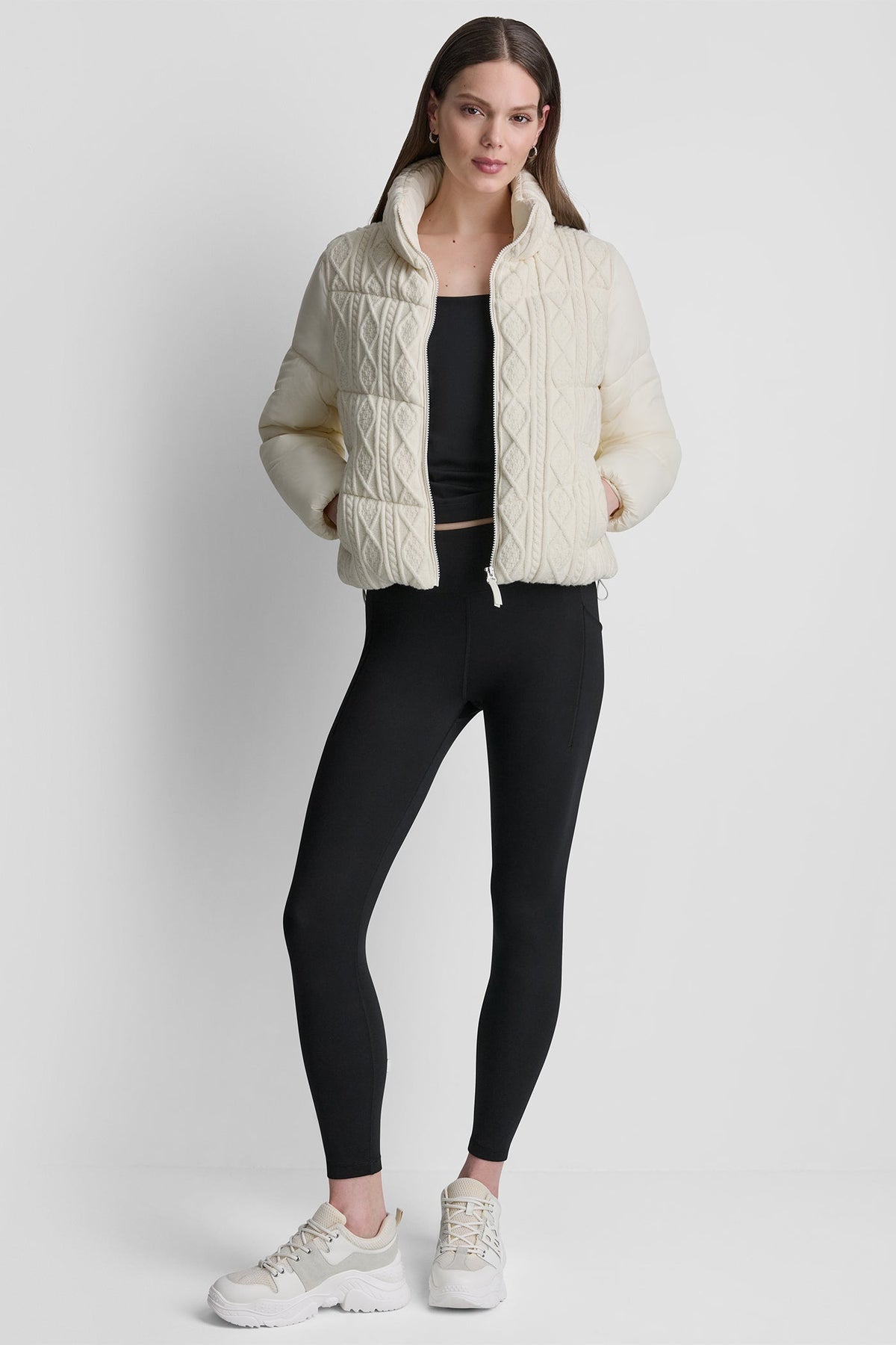 Eggnog DKNY CABLE KNIT MOCK NECK PUFFER JACKET