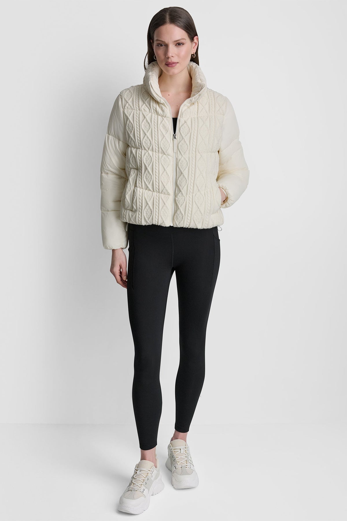 Eggnog DKNY CABLE KNIT MOCK NECK PUFFER JACKET