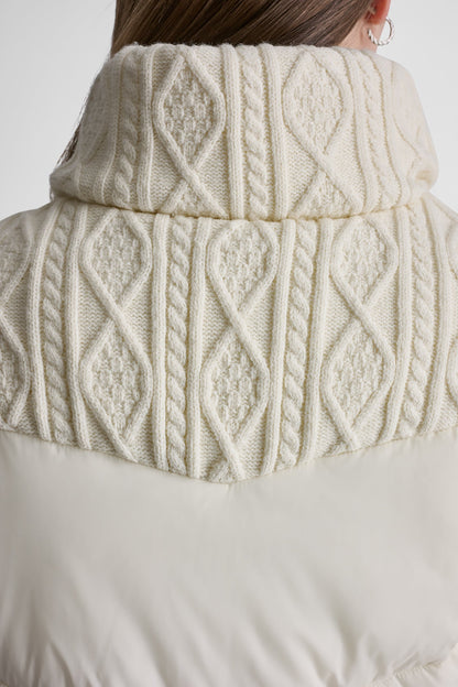 Eggnog DKNY CABLE KNIT MOCK NECK PUFFER JACKET