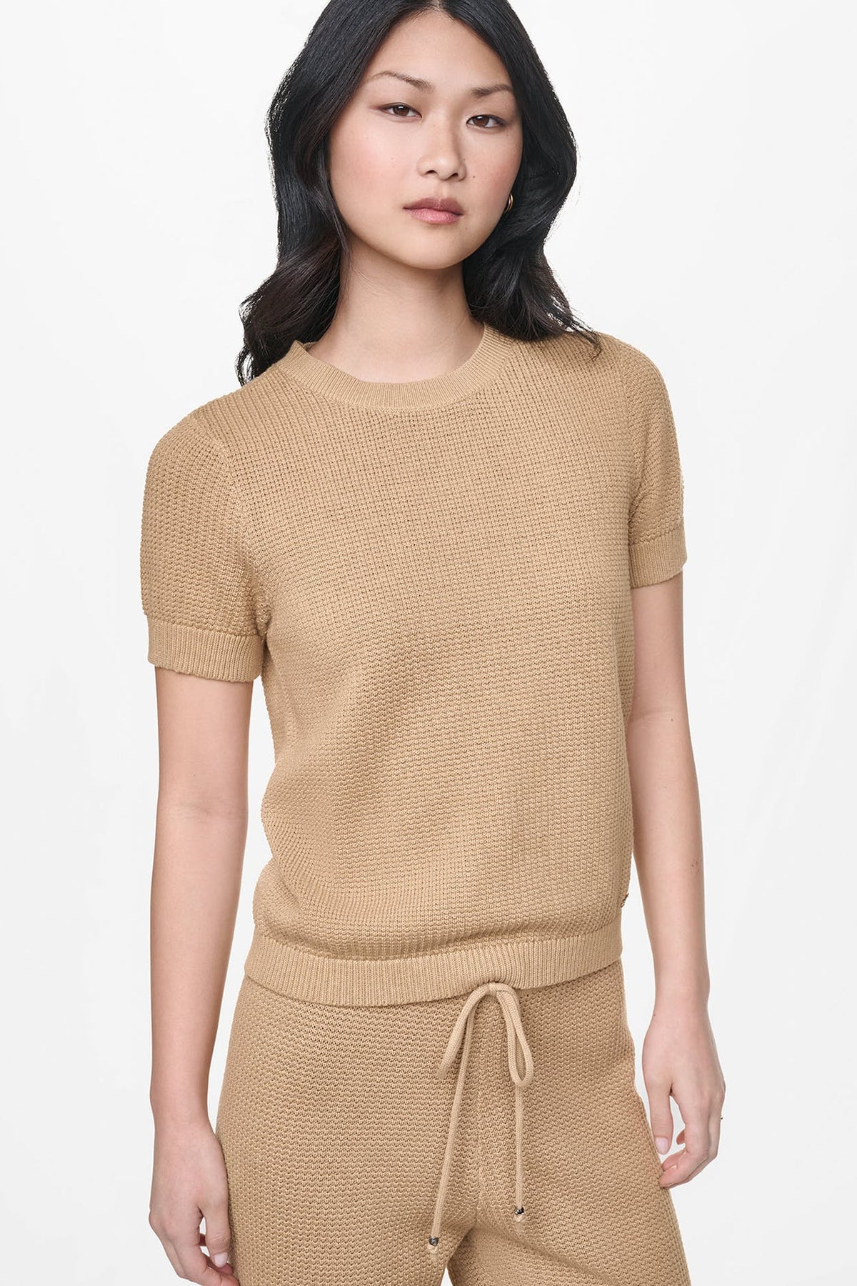 Travertine DKNY SHORT SLEEVE TUCK STITCH SWEATER