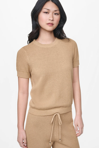 Travertine DKNY SHORT SLEEVE TUCK STITCH SWEATER