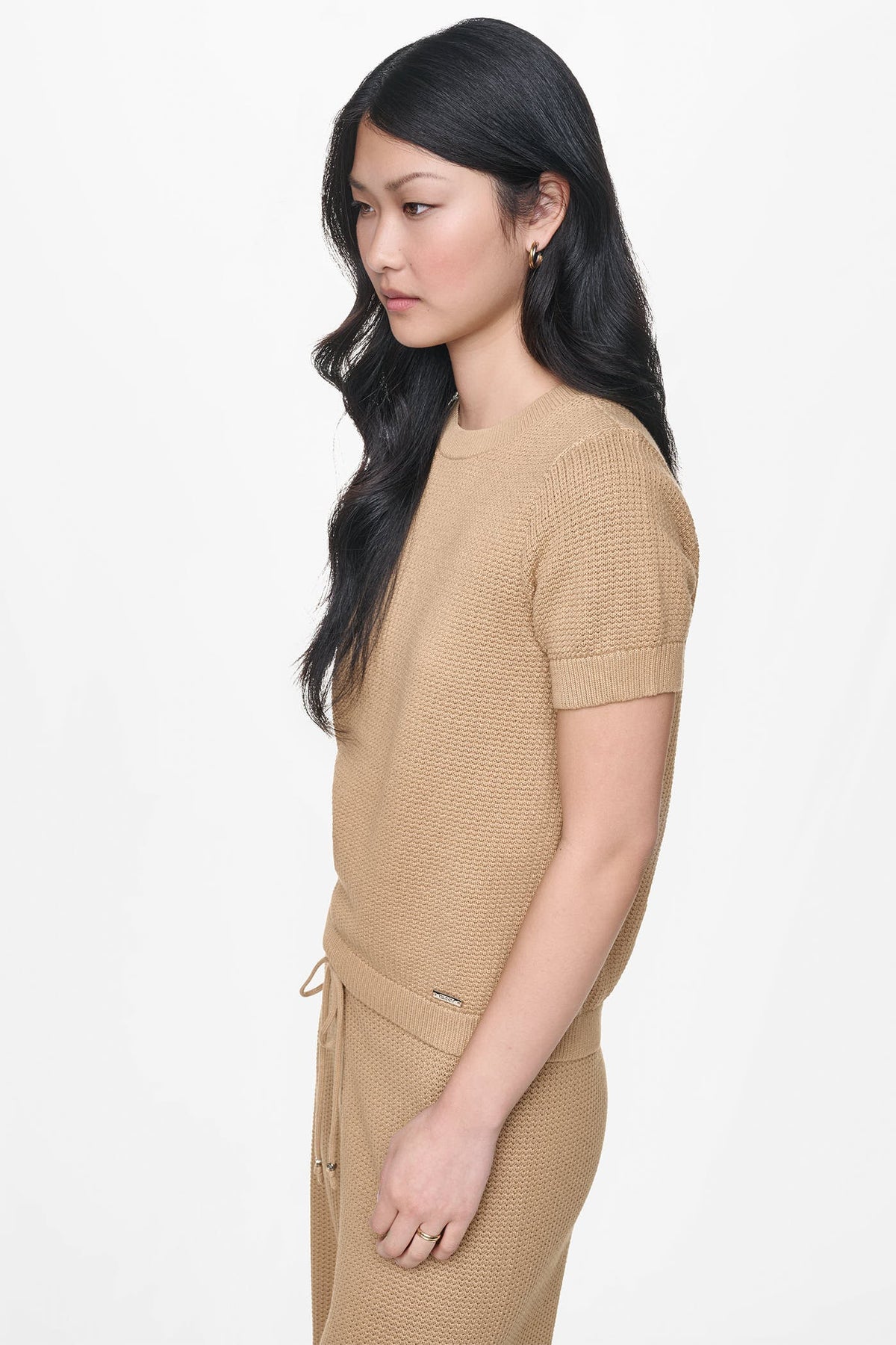 Travertine DKNY SHORT SLEEVE TUCK STITCH SWEATER
