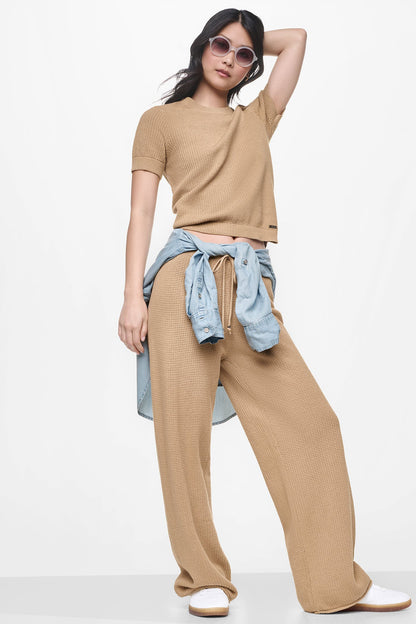 Travertine DKNY SHORT SLEEVE TUCK STITCH SWEATER