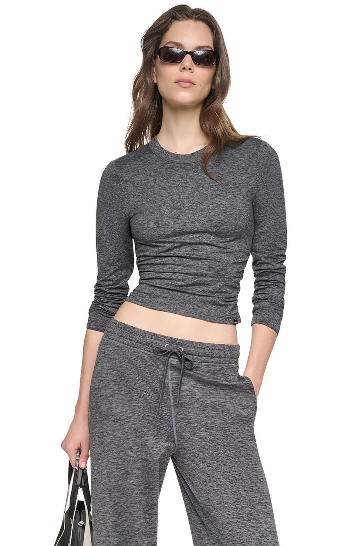 Claret Spacedye DKNY LONG SLEEVE SPACEDYE RUCHED TOP