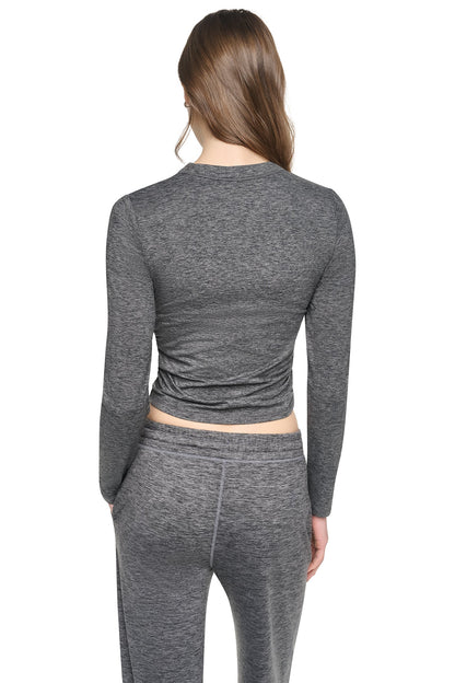 Claret Spacedye DKNY LONG SLEEVE SPACEDYE RUCHED TOP
