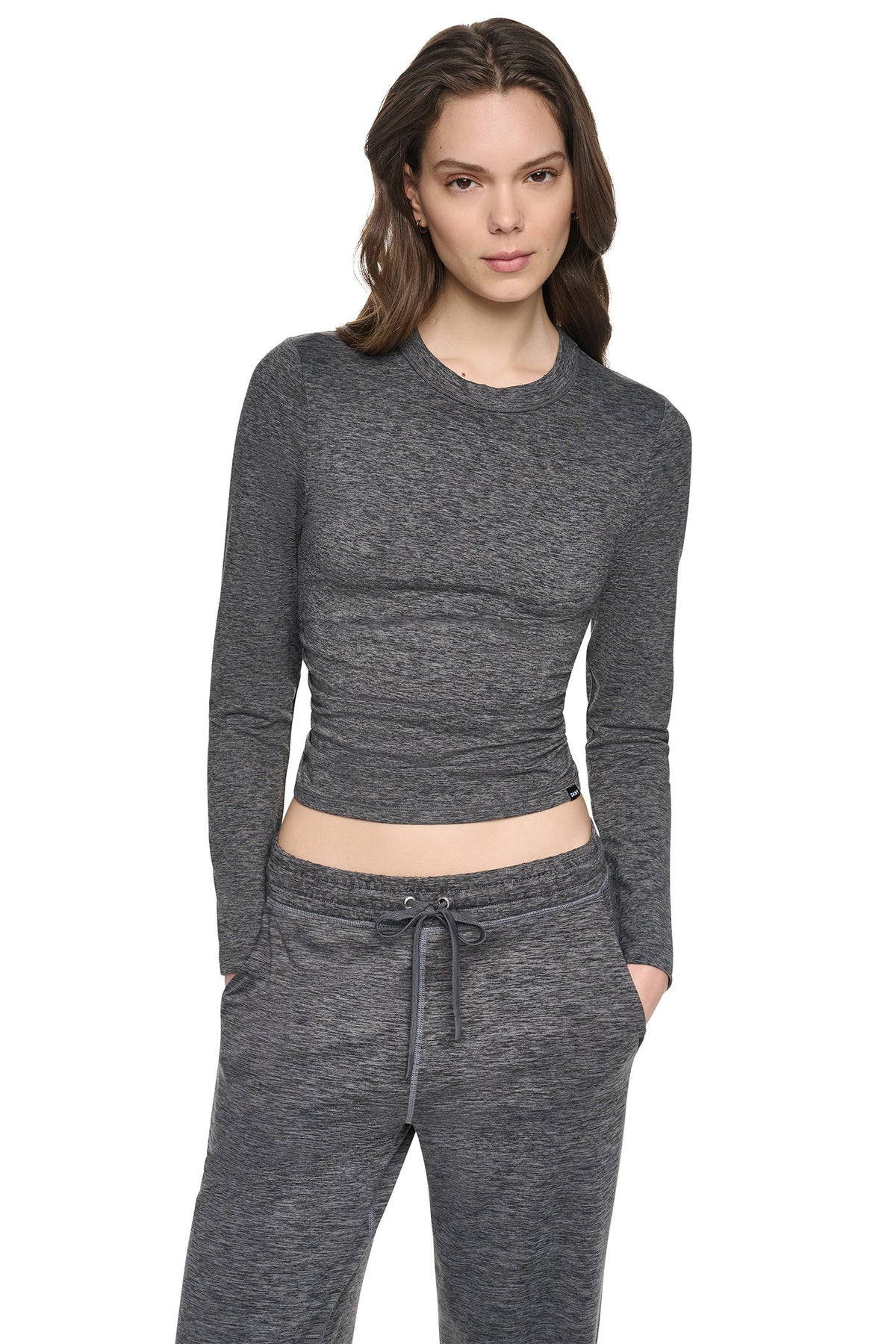 Claret Spacedye DKNY LONG SLEEVE SPACEDYE RUCHED TOP