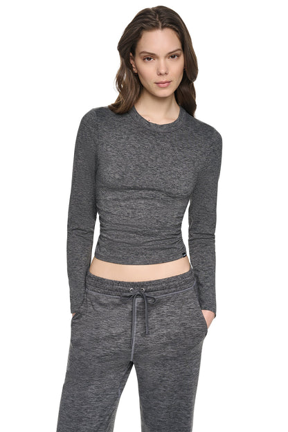 Claret Spacedye DKNY LONG SLEEVE SPACEDYE RUCHED TOP