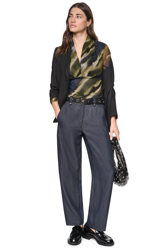 Dark Indigo DKNY MID-RISE WASHED INDIGO WIDE LEG PANT