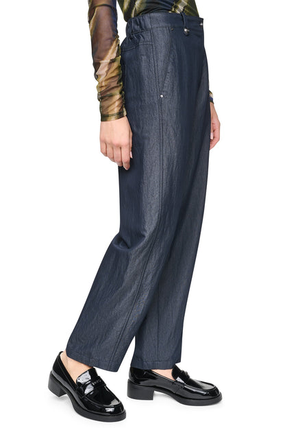 Dark Indigo DKNY MID-RISE WASHED INDIGO WIDE LEG PANT