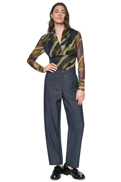Dark Indigo DKNY MID-RISE WASHED INDIGO WIDE LEG PANT