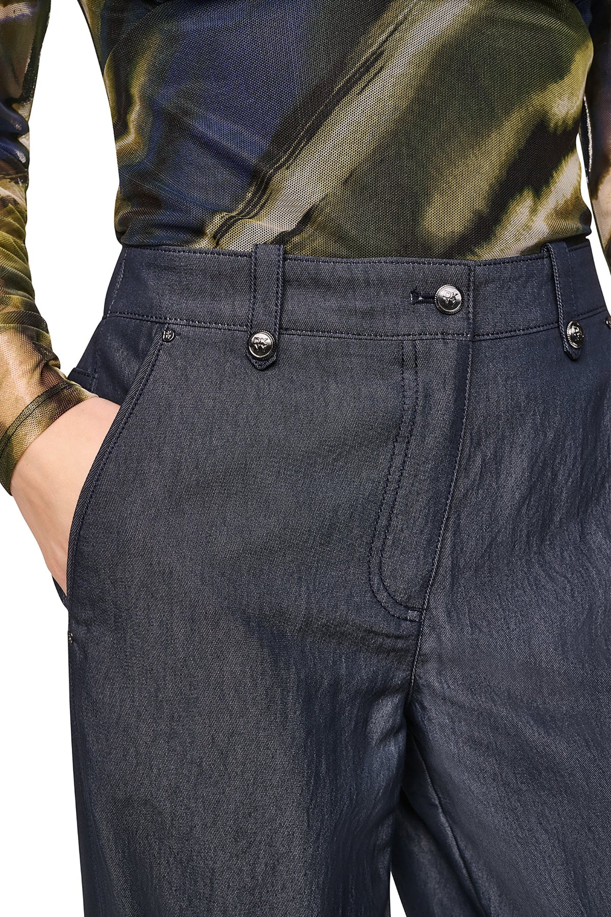 Dark Indigo DKNY MID-RISE WASHED INDIGO WIDE LEG PANT