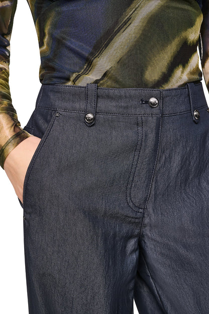 Dark Indigo DKNY MID-RISE WASHED INDIGO WIDE LEG PANT