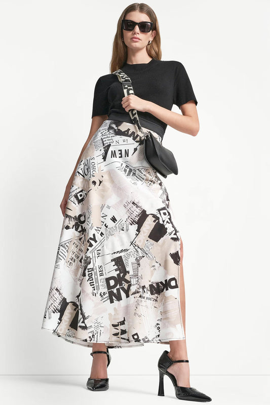 DKNY Headliner DKNY NEWSPAPER PRINT MIDI SKIRT