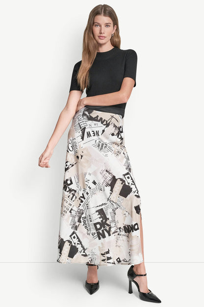 DKNY Headliner DKNY NEWSPAPER PRINT MIDI SKIRT