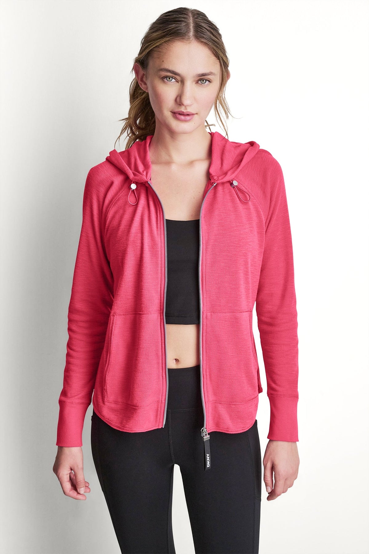 Bay Leaf DKNY COTTON-BLEND SLUB WAFFLE-KNIT HOODIE