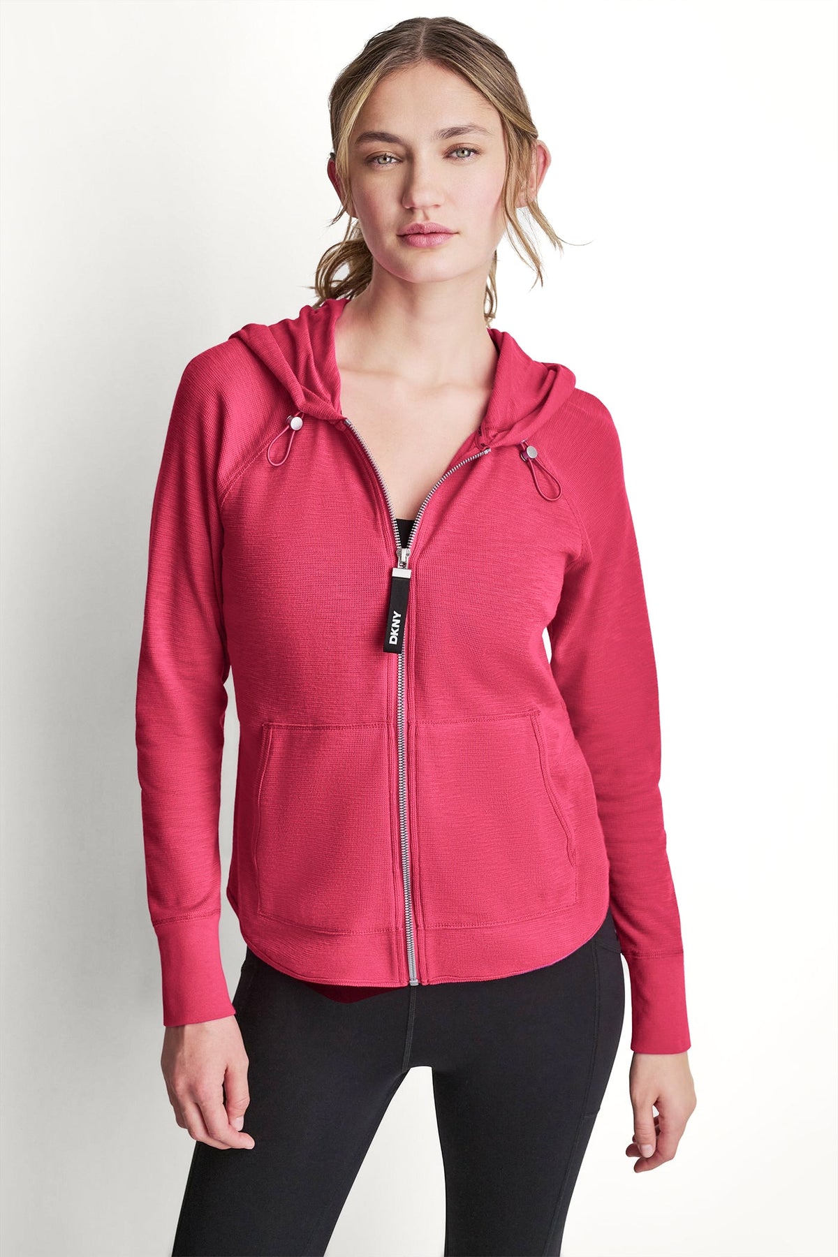 Bay Leaf DKNY COTTON-BLEND SLUB WAFFLE-KNIT HOODIE