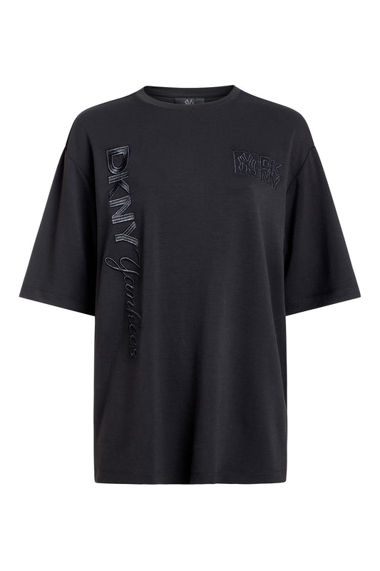 Black DKNY DKNY X YANKEES SHORT-SLEEVE EMBOSSED TEE