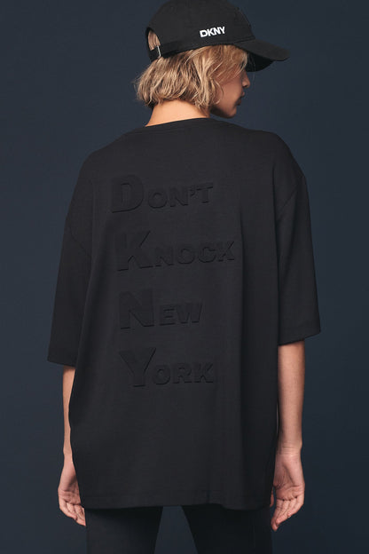 Black DKNY DKNY X YANKEES SHORT-SLEEVE EMBOSSED TEE